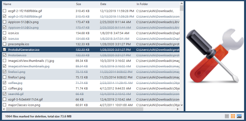 list of duplicate files