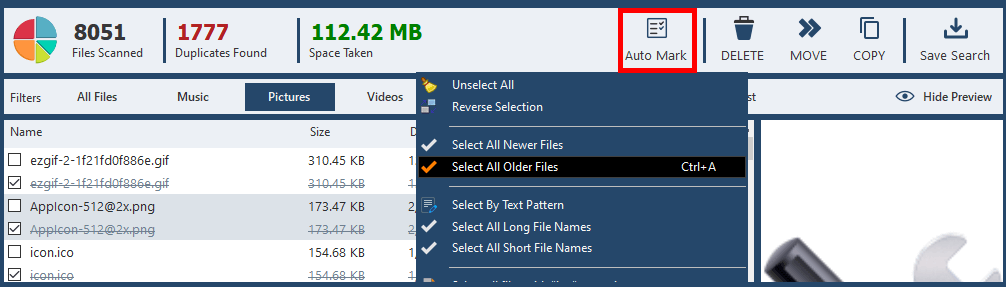 select duplicate files