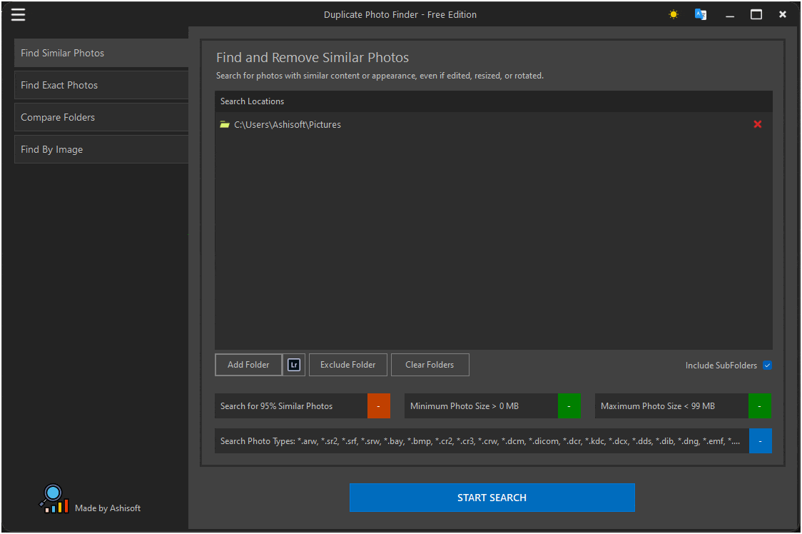 Ashisoft Duplicate Photo Finder for Windows – screenshot